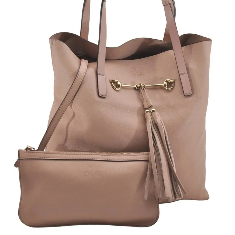 Authentic GUCCI Horsebit Tassel Shoulder Hand Tote Bag Leather 297006 Pink 9973H